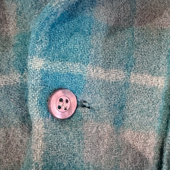 Sears Vintage Blue and Green Plaid Flannel Wool Blend Button Down Shirt Medium - Picture 5 of 6